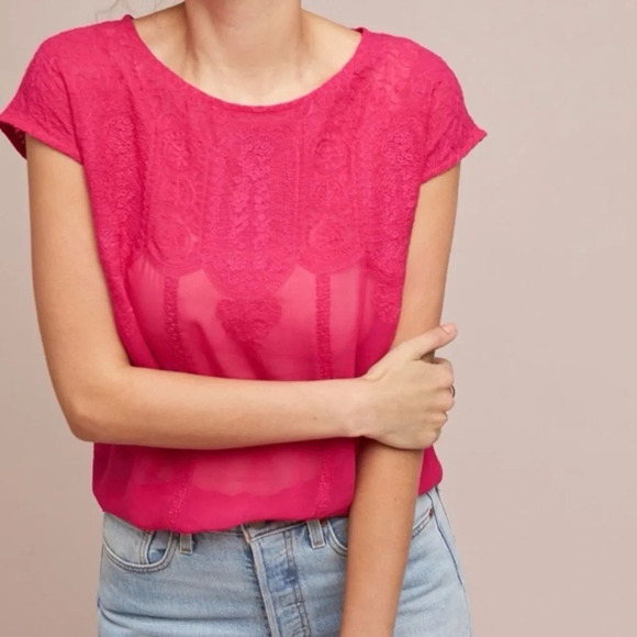 ANTHROPOLOGIE Maeve Magenta Top Medium - Picture 1 of 3